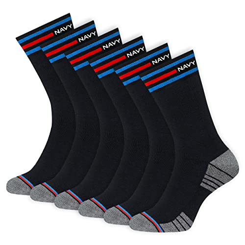 NAVYSPORT 6 Paar Sportsocken Herren Socken Baumwolle mit Kissen (EU 35-38, Schwarz) von NAVYSPORT