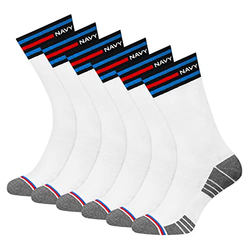 NAVYSPORT 6 Paar Sportsocken Herren Socken Baumwolle mit Kissen (EU 35-38, Weiß) von NAVYSPORT