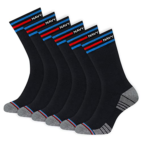 NAVYSPORT 6 Paar Sportsocken Herren Socken Baumwolle mit Kissen (EU 38-42, Schwarz) von NAVYSPORT