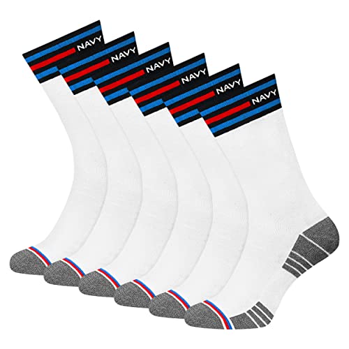 NAVYSPORT 6 Paar Sportsocken Herren Socken Baumwolle mit Kissen (EU 47-49, Weiß) von NAVYSPORT