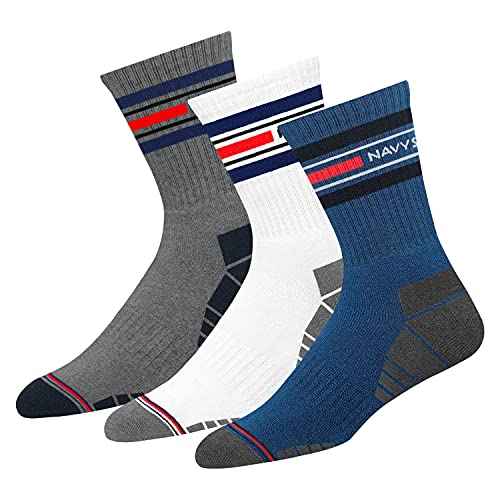 NAVYSPORT Advance-Serie Sportsocken Tennissocken Arbeitssocken Herren & Damen Baumwolle Unisex Crew Socken, (3 Paar) Größe: 38-42, (Denim Blau, Weiß, Anthracite) von NAVYSPORT