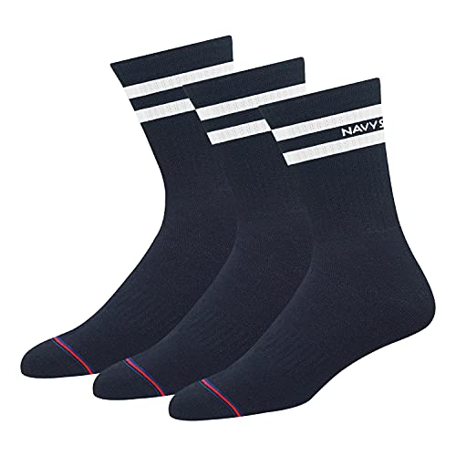 NAVYSPORT Advance-Serie Sportsocken Tennissocken Arbeitssocken Herren & Damen Baumwolle Unisex Crew Socken, (3 Paar) Größe: 47-49, (Schwarz) von NAVYSPORT