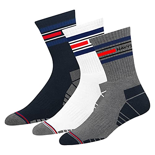 NAVYSPORT Advance-Serie Sportsocken Tennissocken Arbeitssocken Herren & Damen Baumwolle Unisex Crew Socken, (3 Paar) Größe: 35-38, (Weiß, Anthra, Schwarz) von NAVYSPORT