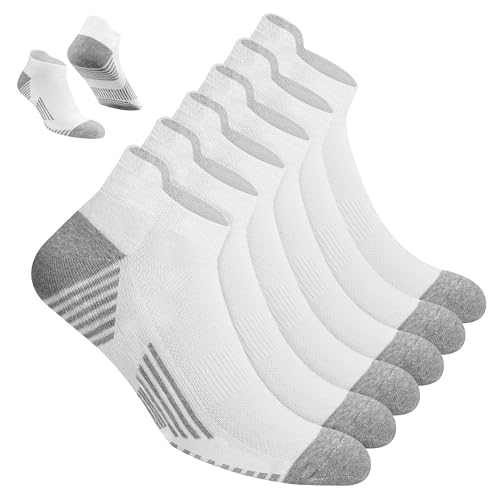 NAVYSPORT Herren Baumwolle Knöchel Sportsocken, 6er-Pack, Knöchellang (35-38, Weiß) von NAVYSPORT