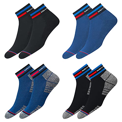 NAVYSPORT Originals Sneaker Socken Herren & Damen Baumwolle Kurze Quarter Socken Unisex, Denim Blau (2 Paare) | Schwarz (2 Paare), 4er Pack, Größe: 43-46 von NAVYSPORT