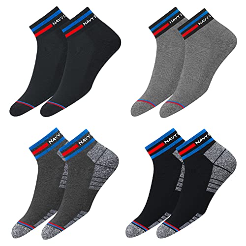 NAVYSPORT Originals Sneaker Socken Herren & Damen Baumwolle Kurze Quarter Socken Unisex, Schwarz (2 Paare) | Grau (2 Paare), 4er Pack, Größe: 43-46 von NAVYSPORT