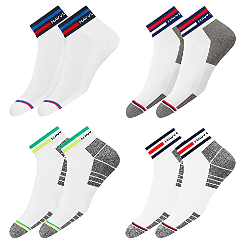 NAVYSPORT Originals Sneaker Socken Herren & Damen Baumwolle Kurze Quarter Socken Unisex, Weiß, 4er Pack, Größe: 43-46 von NAVYSPORT