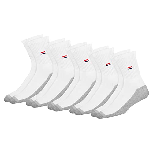 NAVYSPORT Unisex Crew Sportsocken 5er Pack Baumwolle Socken, für Damen Herren. (Weiß, 5 Paar, EU 47-49) von NAVYSPORT