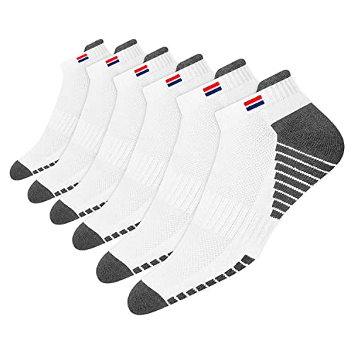 NAVYSPORT 6 Paar Sneaker Socken Herren Damen Sportsocken Baumwolle Socken Kurz Socken Unisex (Weiß, EU 38-42) von NAVYSPORT