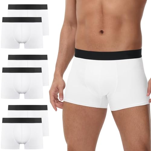 NAWOBAM Boxershorts Herren Weiß 6er Pack Baumwolle Retroshorts Unterhosen Männer Ohne Kratzenden Zettel Unterwäsche Boxer XL von NAWOBAM