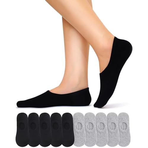 NAWOBAM Füsslinge Socken Damen 10 Paar 35-38 Unsichtbare mit Silikonpad Füßlinge Schwarz Grau von NAWOBAM