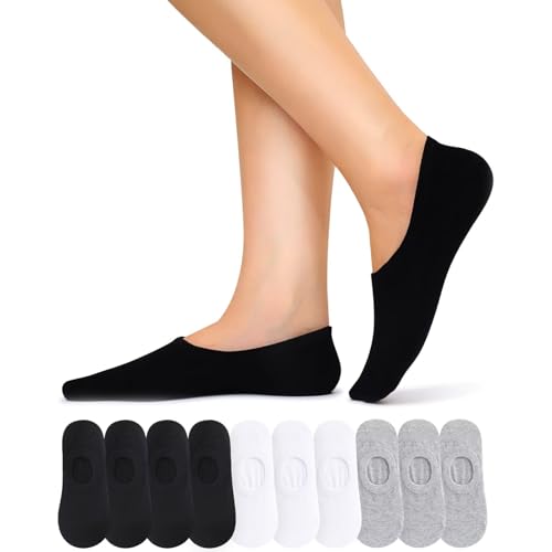 NAWOBAM Füsslinge Socken Damen 10 Paar 35-38 Unsichtbare mit Silikonpad Füßlinge Schwarz Weiß Grau von NAWOBAM