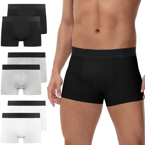 NAWOBAM Herren Boxershorts Baumwolle 6 Pack Retroshorts Unterwäsche Boxer Ohne Kratzenden Zettel Unterhosen Männer Schwarz Weiß Grau XL von NAWOBAM
