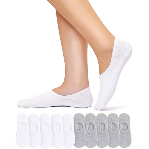 NAWOBAM Socken Damen 10 Paar Herren 39-42 Füsslinge Unsichtbare mit Silikonpad Füßlinge Weiß Grau von NAWOBAM