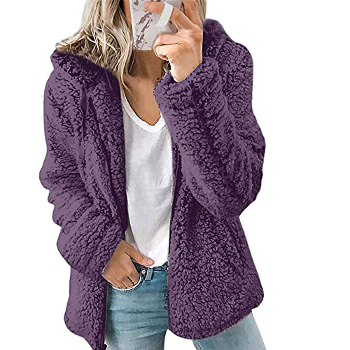 NAY Nalakey Damen Fleecejacke Strickfleecejacke Plüschjacke mit Kapuzen Reißverschluss Mode Warme Casual Plüschjacke Fleece Langarm Übergangsjacke von NAY