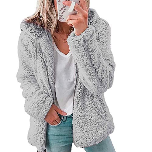 NAY Nalakey Damen Fleecejacke Strickfleecejacke Plüschjacke mit Kapuzen Reißverschluss Mode Warme Casual Plüschjacke Fleece Langarm Übergangsjacke von NAY