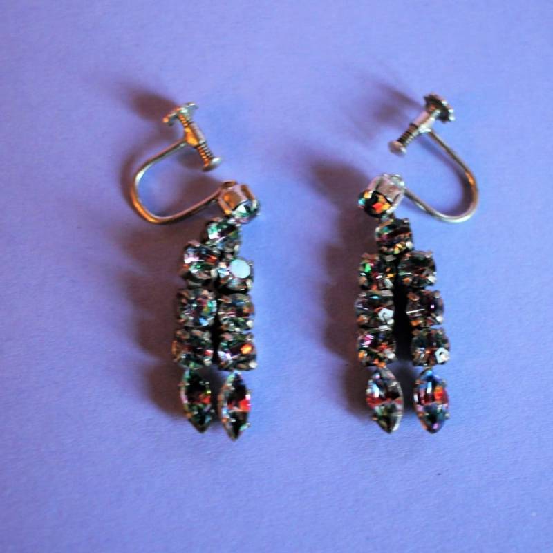 Vintage Glamarous Cut Swarovski Kristall Ohrringe in Silber Zum Aufschrauben von NAttic