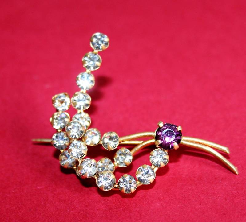 Vintage Strass Brosche Amethyst Spray Goldfarben von NAttic