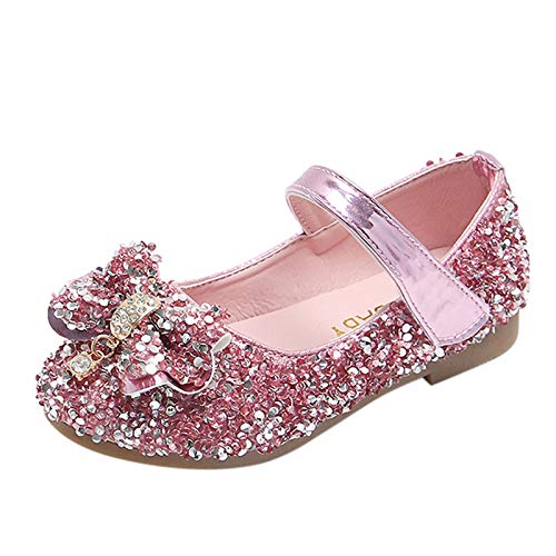 NBAA Kinder Mädchen Kristall Schuhe Mode Pailletten Bogen Mädchen Rutschfeste Sandalen Prinzessin Schuhe Kleinkind Einzelne Schuhe Koreanische Version Flache Lässige Performance-Schuhe von NBAA