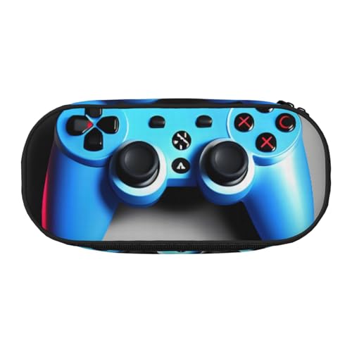 Blaues Federmäppchen mit Game-Controller-Druck, leicht, tragbar, geräumige Stifttasche, Schulbedarf, Make-up-Aufbewahrung, Schwarz , Einheitsgröße, Taschen-Organizer von NBAGHPQ