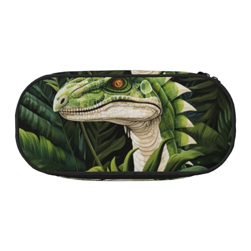 Federmäppchen mit Dinosaurier-Palmblatt-Druck, leicht, tragbar, geräumige Stifttasche, Schulbedarf, Make-up-Aufbewahrung, Schwarz , Einheitsgröße, Taschen-Organizer von NBAGHPQ