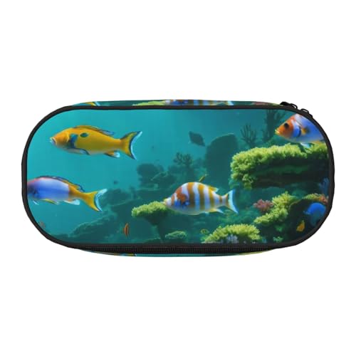 Federmäppchen mit niedlichem blauem Fisch-Druck, leicht, tragbar, geräumiges Federmäppchen, Schulbedarf, Make-up-Aufbewahrung, Schwarz , Einheitsgröße, Taschen-Organizer von NBAGHPQ