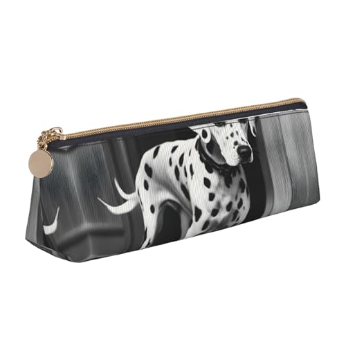 NBAGHPQ Dalmatiner Federmäppchen mit 1 Druck, stilvolles Leder-Federmäppchen, mit Reißverschluss, dreieckig, für Jungen und Mädchen von NBAGHPQ