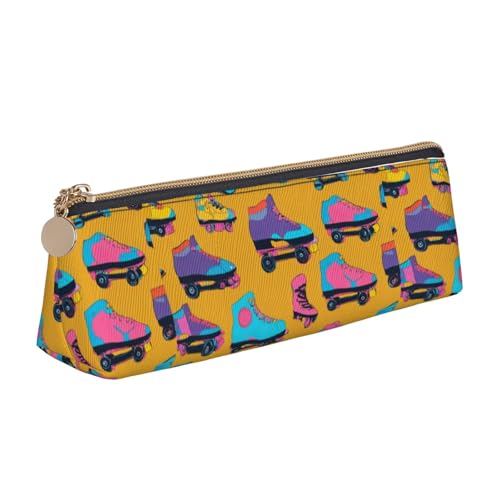 NBAGHPQ Farbenfrohes Federmäppchen mit Rollschuh-Aufdruck, stilvolles Leder-Federmäppchen mit Reißverschluss, dreieckig, für Jungen und Mädchen von NBAGHPQ