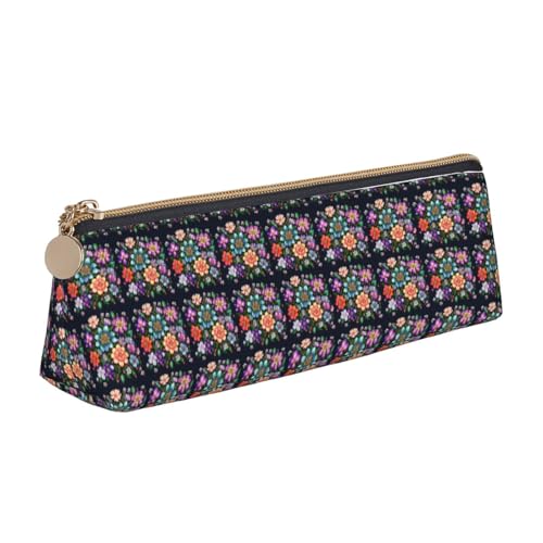 NBAGHPQ Federmäppchen aus Leder mit Blumenmotiv und Strasssteinen, stilvoll, hohe Kapazität, mit Reißverschluss, dreieckig, für Jungen und Mädchen von NBAGHPQ