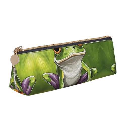 NBAGHPQ Federmäppchen aus Leder mit Cartoon-Frosch-Motiv, hohe Kapazität, mit Reißverschluss, dreieckig, für Jungen und Mädchen von NBAGHPQ
