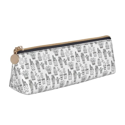 NBAGHPQ Federmäppchen aus Leder mit Kaktuspflanzen-Aufdruck, hohe Kapazität, mit Reißverschluss, dreieckig, für Jungen und Mädchen von NBAGHPQ