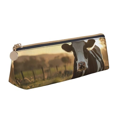 NBAGHPQ Federmäppchen aus Leder mit Kuhmotiv, mit Reißverschluss, für Jungen und Mädchen von NBAGHPQ