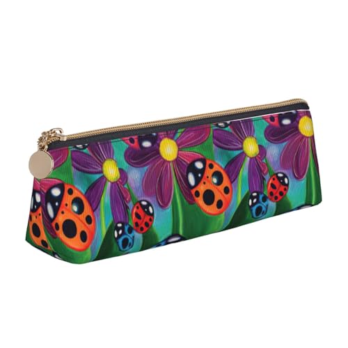 NBAGHPQ Federmäppchen aus Leder mit buntem Marienkäfer-Aufdruck, hohe Kapazität, mit Reißverschluss, dreieckig, für Jungen und Mädchen von NBAGHPQ