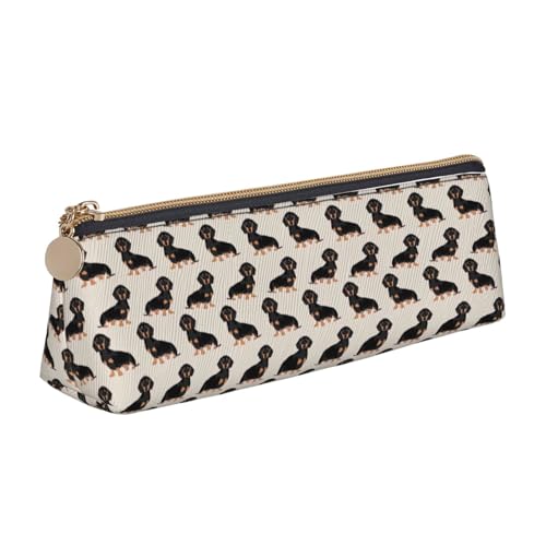 NBAGHPQ Federmäppchen aus Leder mit niedlichem Hunde-Aufdruck, hohe Kapazität, mit Reißverschluss, dreieckig, für Jungen und Mädchen von NBAGHPQ