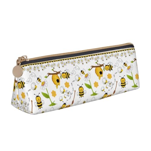 NBAGHPQ Federmäppchen mit Bienen-Motiv, stilvoll, hohe Kapazität, Leder, mit Reißverschluss, dreieckig, für Jungen und Mädchen von NBAGHPQ