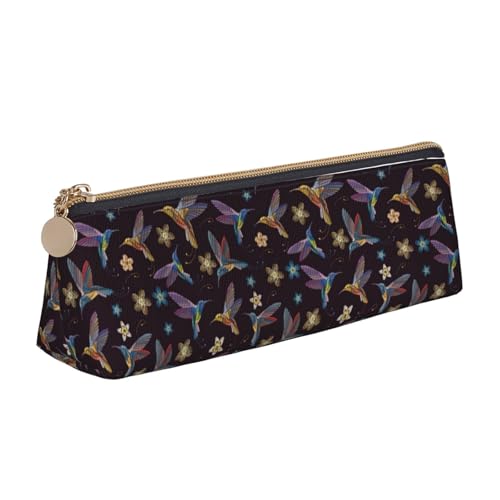NBAGHPQ Federmäppchen mit Blumen-Kolibri-Stickerei, stilvoll, hohe Kapazität, Leder-Federmäppchen, Reißverschluss, Dreiecktasche, Stifte, Jungen und Mädchen von NBAGHPQ