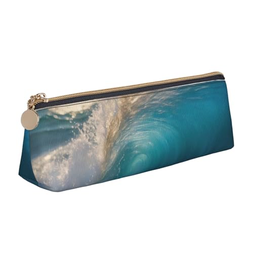 NBAGHPQ Federmäppchen mit Meereswellen-Druck, stilvoll, hohe Kapazität, Leder, mit Reißverschluss, dreieckig, für Jungen und Mädchen von NBAGHPQ