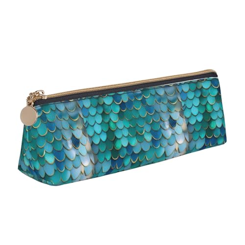 NBAGHPQ Federmäppchen mit Meerjungfrauen-Schuppen-Druck, stilvolles Federmäppchen aus Leder, hohe Kapazität, mit Reißverschluss, dreieckig, für Jungen und Mädchen von NBAGHPQ