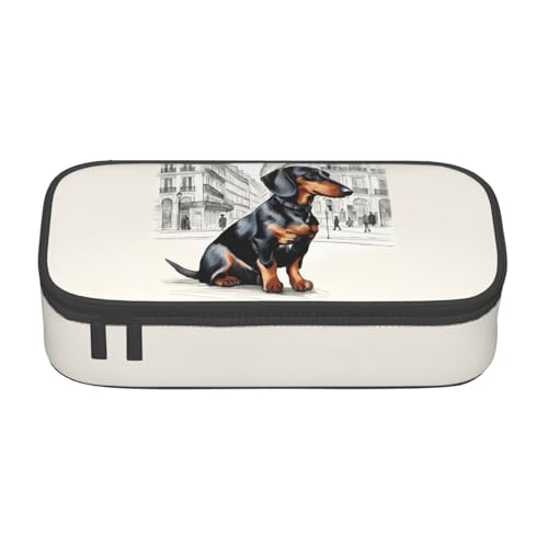 NBAGHPQ Federmäppchen mit Pariser Dackel-Aufdruck, großes Aufbewahrungs-Federmäppchen, Schreibwaren-Organizer, Teenager, Studenten, Erwachsene von NBAGHPQ