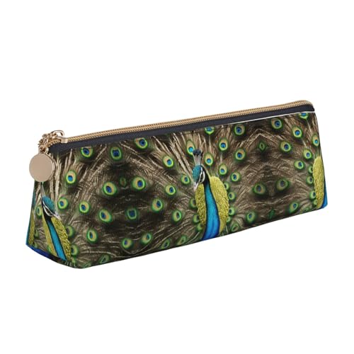 NBAGHPQ Federmäppchen mit Pfauenfeder-Aufdruck, stilvoll, hohe Kapazität, Leder, mit Reißverschluss, dreieckig, für Jungen und Mädchen von NBAGHPQ
