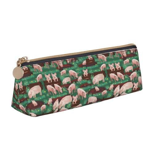 NBAGHPQ Federmäppchen mit Schweinefarm-Druck, stilvoll, hohe Kapazität, Leder, mit Reißverschluss, dreieckig, für Jungen und Mädchen von NBAGHPQ