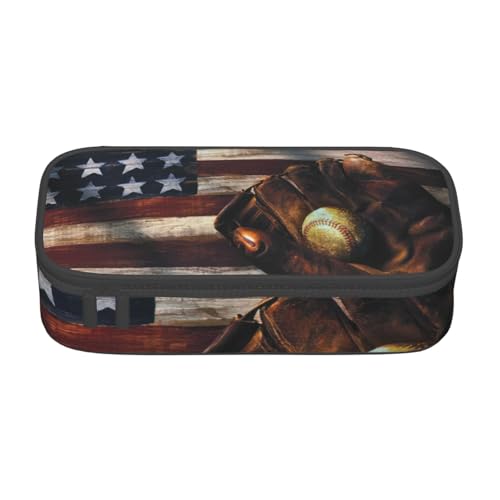 NBAGHPQ Federmäppchen mit amerikanischer Flagge, Baseball-Druck, große Aufbewahrung, Federmäppchen, Schreibwaren-Organizer, Teenager, Studenten, Erwachsene von NBAGHPQ