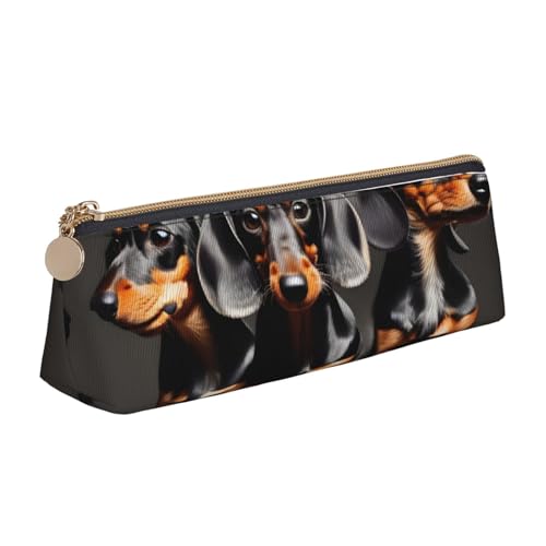 NBAGHPQ Federmäppchen mit drei Dackel-Aufdruck, stilvolles Leder-Federmäppchen, mit Reißverschluss, dreieckig, für Jungen und Mädchen von NBAGHPQ