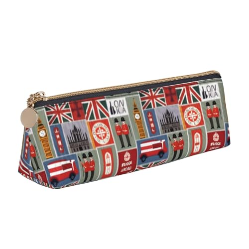 NBAGHPQ Federmäppchen mit englischem Symbol-Aufdruck, stilvolles Leder-Federmäppchen, mit Reißverschluss, dreieckig, für Jungen und Mädchen von NBAGHPQ