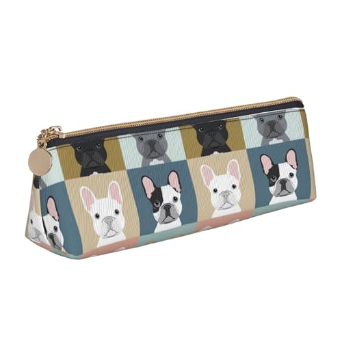 NBAGHPQ Federmäppchen mit französischer Bulldogge, stilvoll, hohe Kapazität, Leder, mit Reißverschluss, dreieckig, für Jungen und Mädchen von NBAGHPQ