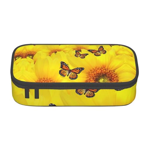 NBAGHPQ Federmäppchen mit gelben Blumen und Schmetterlingen, großes Aufbewahrungs-Federmäppchen, Schreibwaren-Organizer, Teenager, Studenten, Erwachsene von NBAGHPQ