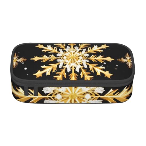 NBAGHPQ Federmäppchen mit goldenem Weihnachts-Schneeflocken-Druck, große Aufbewahrung, Federmäppchen, Schreibwaren-Organizer, Teenager, Studenten, Erwachsene von NBAGHPQ