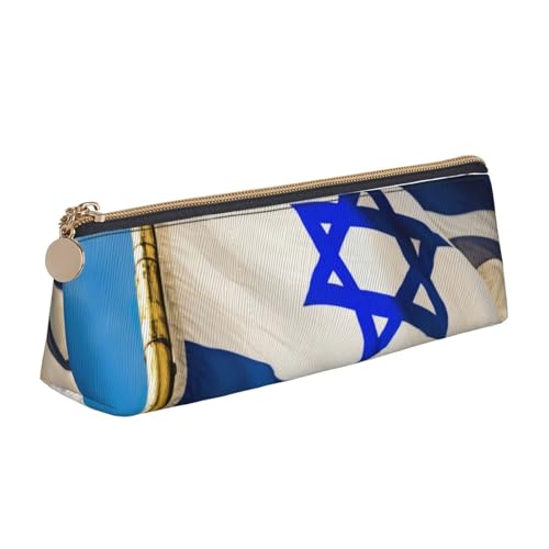 NBAGHPQ Federmäppchen mit israelischem Flaggenaufdruck, stilvolles Leder-Federmäppchen, mit Reißverschluss, dreieckig, für Jungen und Mädchen von NBAGHPQ
