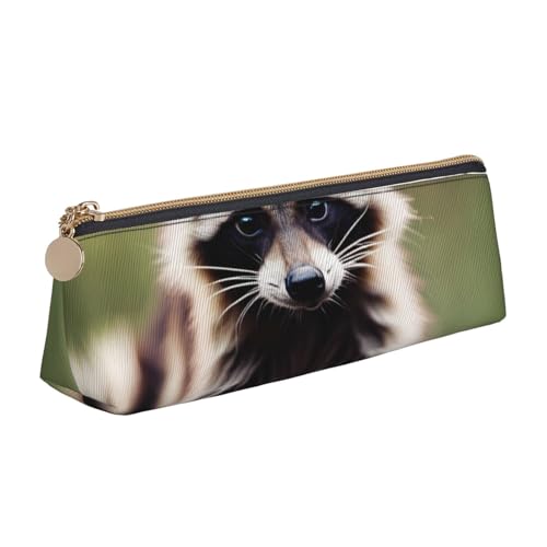 NBAGHPQ Federmäppchen mit niedlichem Waschbär-Aufdruck, stilvolles Federmäppchen aus Leder, mit Reißverschluss, Dreieckstasche, für Jungen und Mädchen von NBAGHPQ