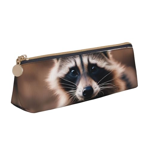 NBAGHPQ Federmäppchen mit niedlichem Waschbär-Aufdruck, stilvolles Leder-Federmäppchen, mit Reißverschluss, dreieckig, für Jungen und Mädchen von NBAGHPQ